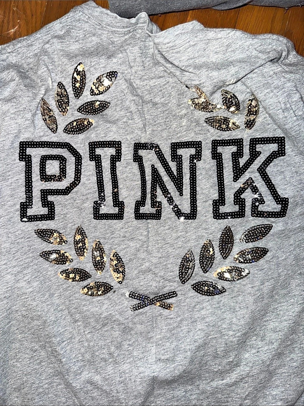 PINK Long Sleeve Top in Gray sequin holiday homecoming